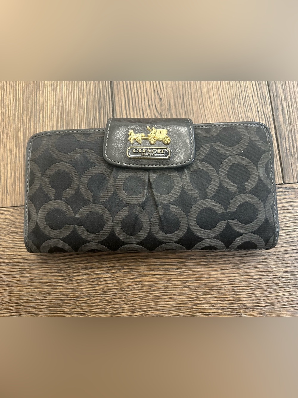 Coach Black Wallet with Gold Coach Carriage
